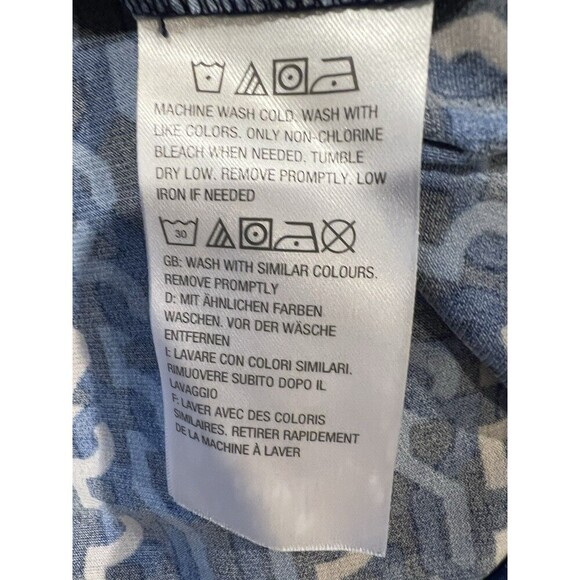 Susan Graver Printed Liquid Knit 3/4-Sleeve Tie-Front Top Blue Multi Size Large - Picture 6 of 7